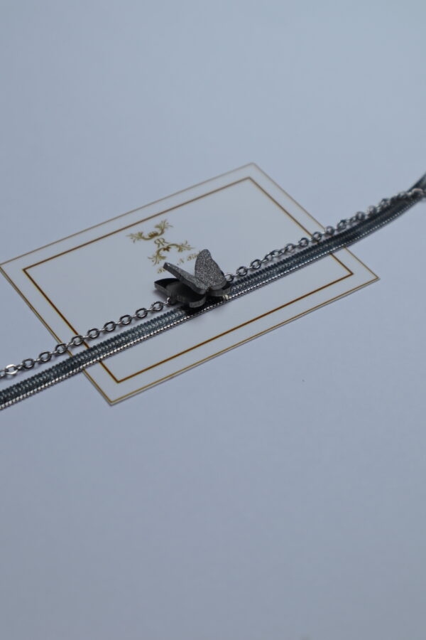 double butterfly with chain - Silver - Image 4