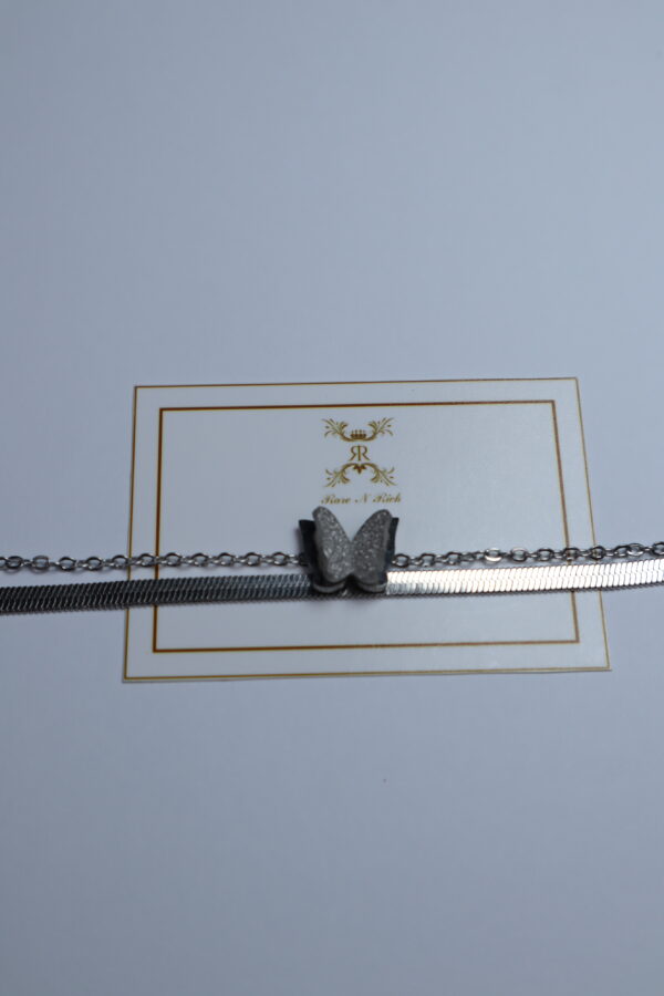 double butterfly with chain - Silver - Image 2